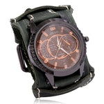 Montre Quartz Homme Cuir Large - Bracelet Vachette Vintage ou Punk - Vignette | Steampunk Store