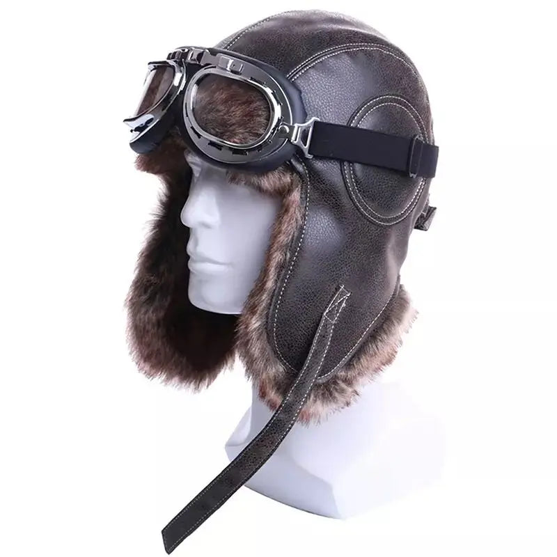aviator hat with goggles Steampunk Aviator Chapka Hat