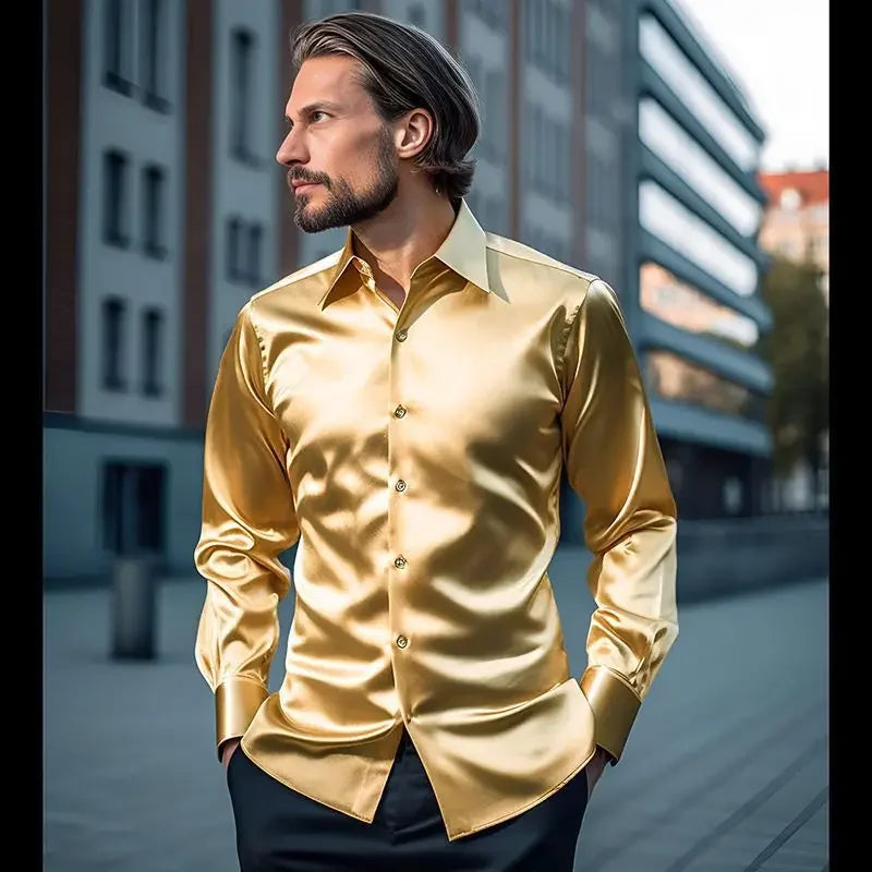 Chemise Pour Homme LEW - Taille XL (5) - Couleur Kaki Doré/or, Motif Rayé - Occasion Très Bon état