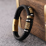 Bracelet Viking en Cuir Tressé et Acier - Vignette | Steampunk Store