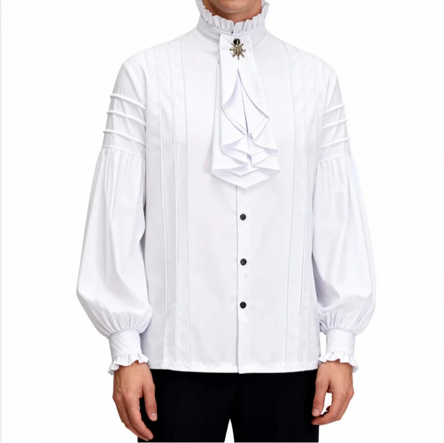 Men Victorian Ruffle Shirt - High Collar Dandy