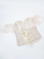 Beige Bardot Corset with Ruffles - Vignette | Steampunk Store