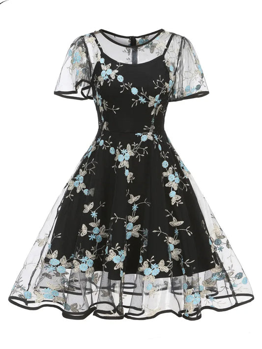 Robe Victorienne - Bleu en touche de couleurs