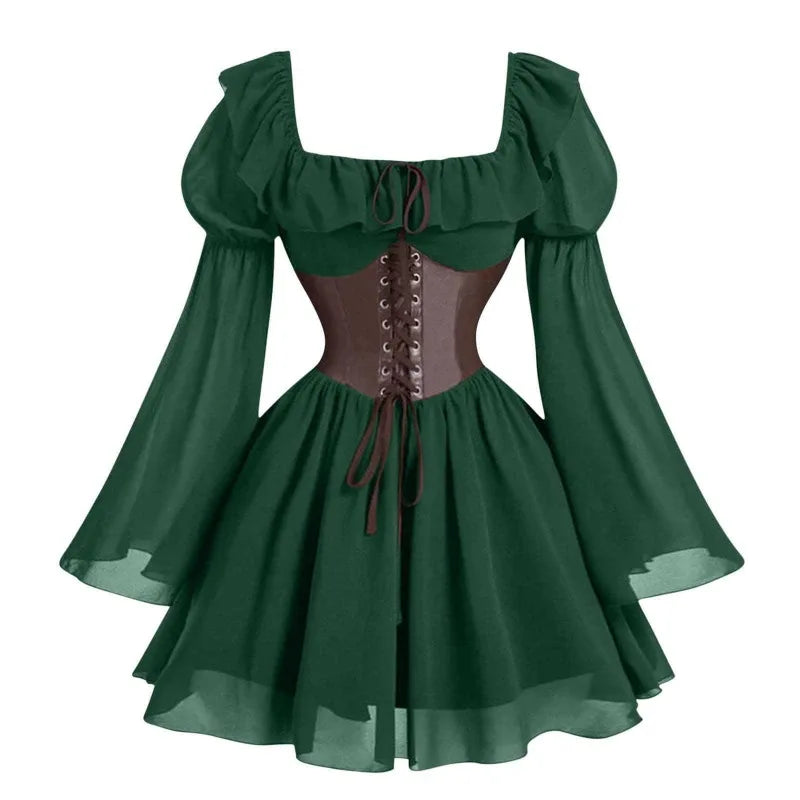 medieval dress green Renaissance Women — Princess Sleeves Fitted or a tavern wench 072425launch Color:light pink/silver Gold Sequin Princess Flower