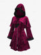 Abrigo Mujer Terciopelo Burdeos - Capucha Pelo Pompones Witchy Talla Grande