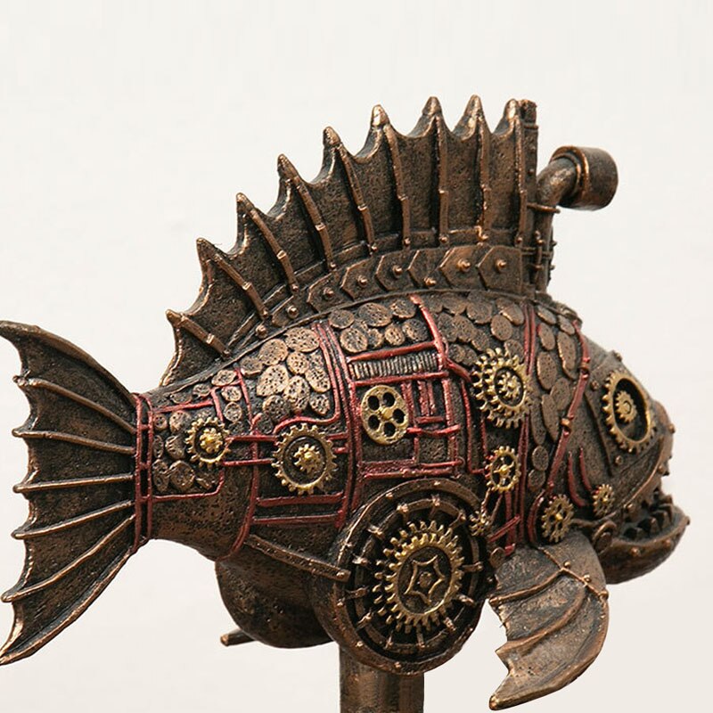 Sculpture Murale Poisson Fait Main Steampunk - Bois Flotté Et Métal, Art Récupéré