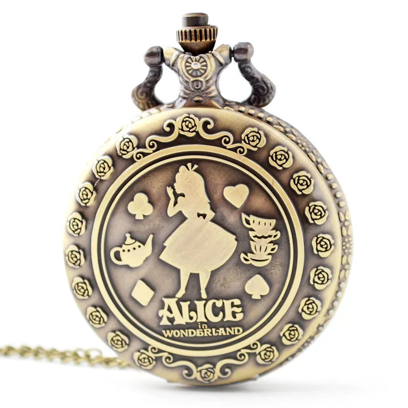 Montre De Poche Boîte à Musique Alice Au Pays Des Merveilles - Mécanique à Manivelle, Chaîne Incluse, Cadeau Original