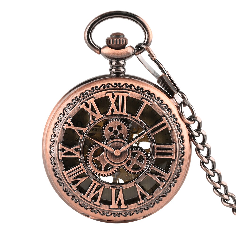 TREEWETO Montre Gousset Mécanique Squelette Steampunk – Montre Poche Rétro Dorée Avec Chaîne, Mouvement Manuel Visible