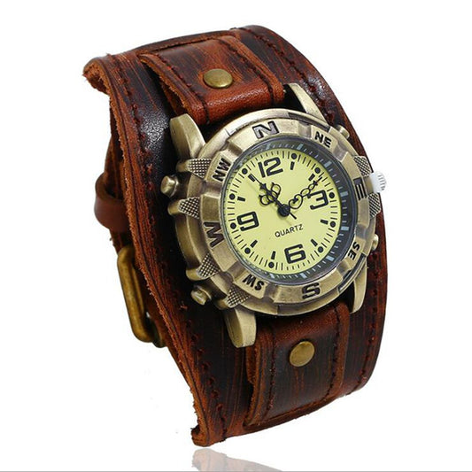 Vintage Brown Leather Men's Watch - Jean Mermoz