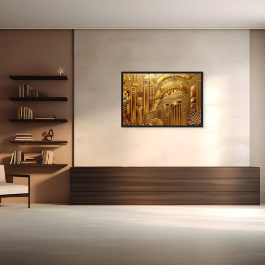Tableau Art Déco Design : Un Voyage Doré dans l'Abstraction
