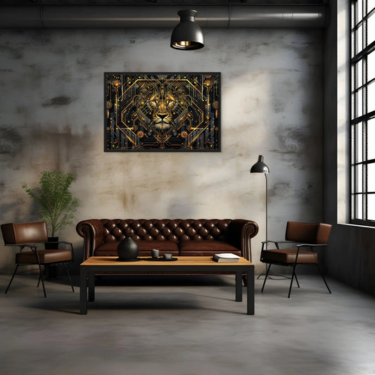 Tableau Lion Géométrique - Art Déco