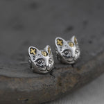 Silver Cat Earrings - Neko - Vignette | Steampunk Store