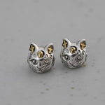 Silver Cat Earrings - Neko - Vignette | Steampunk Store