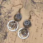 Women's Fantasy Dangle Earring - Steampunk Gears - Vignette | Steampunk Store