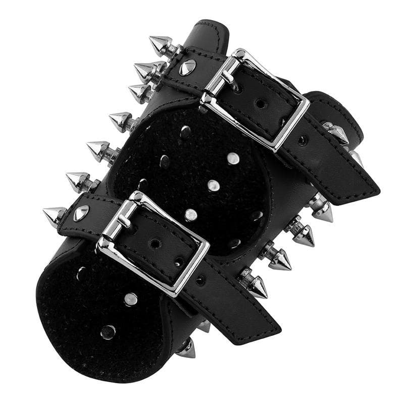 Lot De 2 Bracelets Gothiques En Cuir PU à Pointes - Noir - Style Punk Avec Chaîne