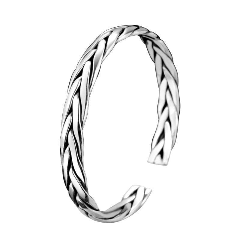 Bracelet Jonc Homme En Argent 925 Vieilli - Motif Tressé Large, Argent Sterling, Neuf Avec étiquettes