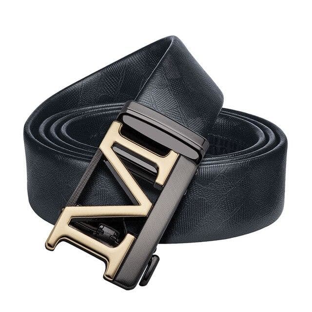 Ceinture Homme En Cuir Véritable - Grande Taille Ajustable 110 à 135 Cm, Boucle à Cliquet, Noire