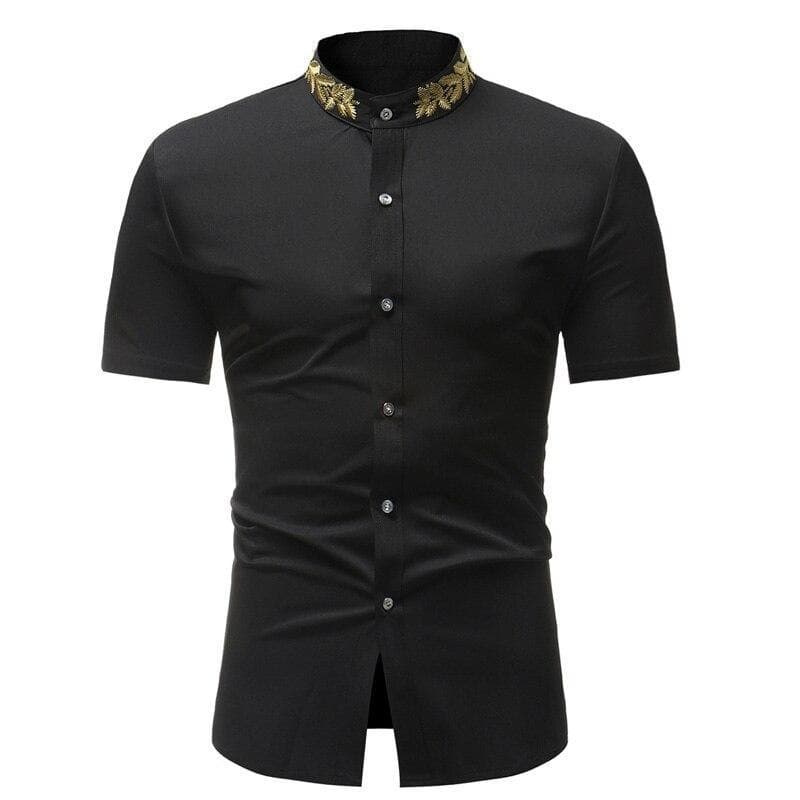 Sleeve Chemise Col Mao Noire Veste Homme Chemise Col Mao En Pagne