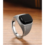 Black Stone - Silver Onyx Men's Signet Ring - Vignette | Steampunk Store