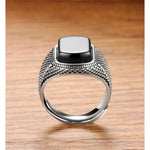 Black Stone - Silver Onyx Men's Signet Ring - Vignette | Steampunk Store