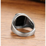 Black Stone - Silver Onyx Men's Signet Ring - Vignette | Steampunk Store