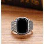Black Stone - Silver Onyx Men's Signet Ring - Vignette | Steampunk Store