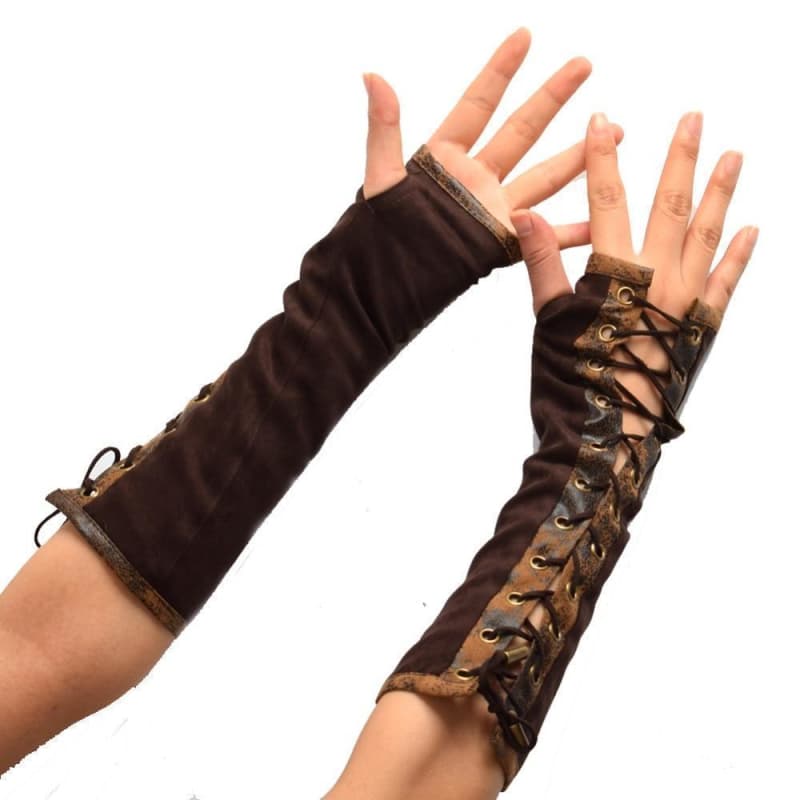 Damen Lang Handschuhe - Steampunk Braun