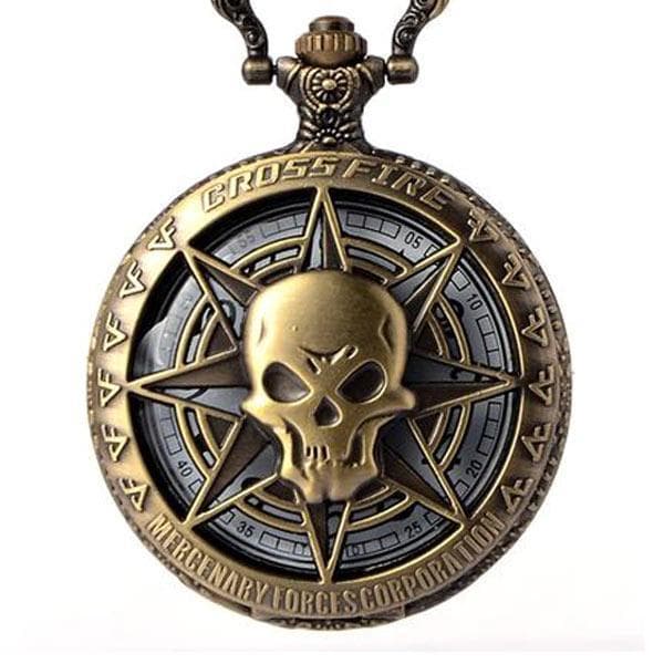 JewelryWe Montre Gousset Homme Vintage Crâne Rétro Quartz - Collier Pendentif Pirate Cosplay
