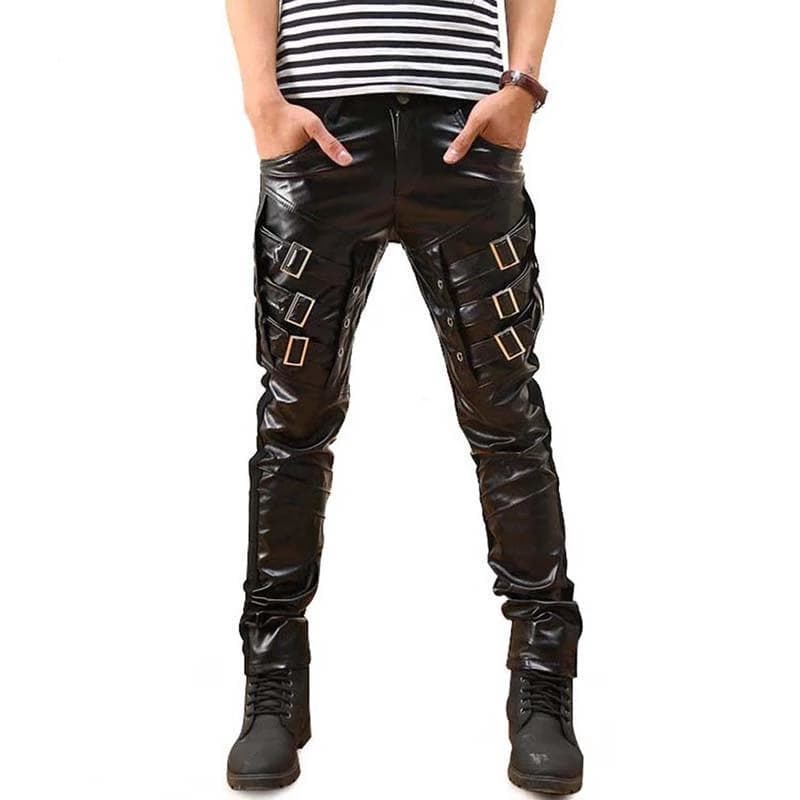 Pantalones de piel sintética para hombre Rock'n Roll