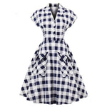 Blue and White Long Dress - Vintage Checkerboard - Vignette | Steampunk Store