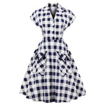 Blue and White Long Dress - Vintage Checkerboard - Vignette | Steampunk Store