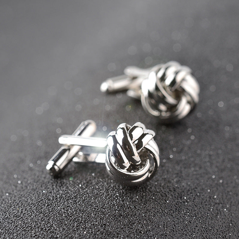 Interlaced Knot Cufflinks - Ashford — Silver-tone finish: interlaced knots and side view of the fastenings