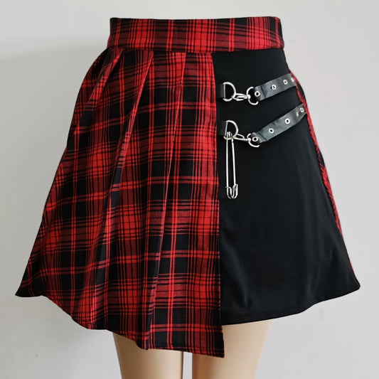 Mini Jupe Harajuku Punk Asymétrique — tartan rouge & noir