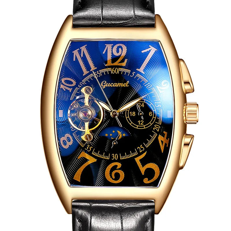 Montre Automatique Tonneau Homme à Cœur Ouvert - Doré, cadran noir