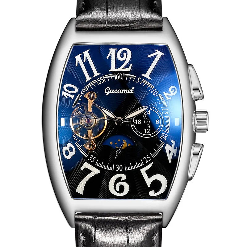 Montre Automatique Tonneau Homme à Cœur Ouvert - Argenté, cadran noir
