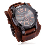 Montre Quartz Homme Cuir Large - Bracelet Vachette Vintage ou Punk - Vignette | Steampunk Store