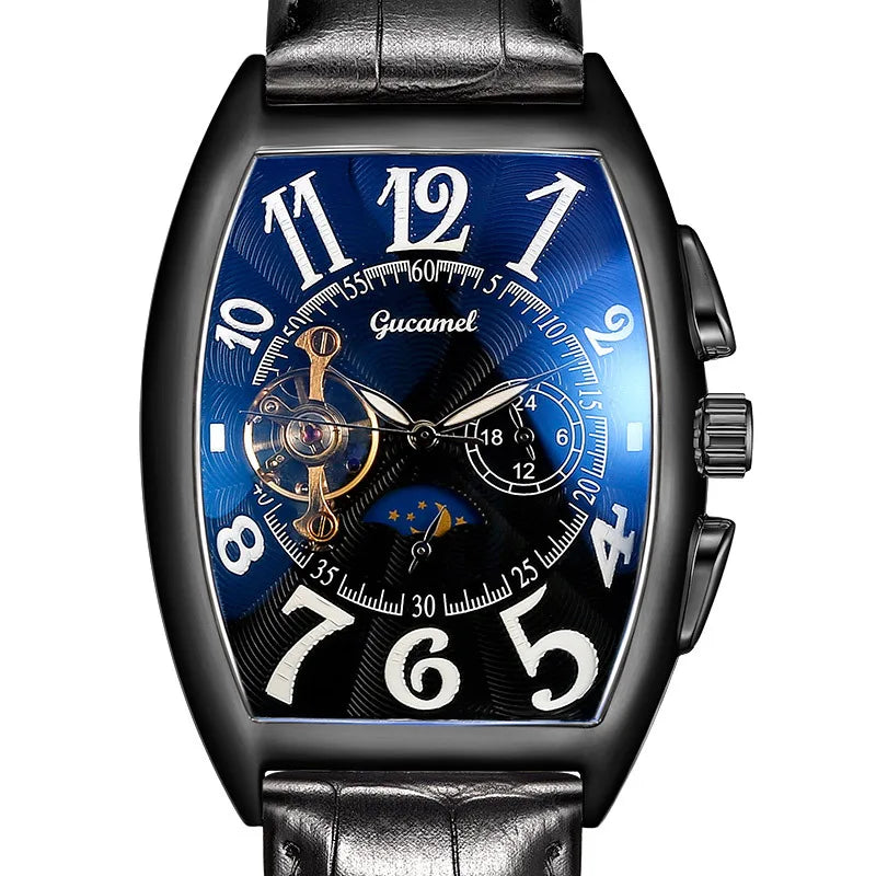 Montre Automatique Tonneau Homme à Cœur Ouvert - Noir, cadran noir