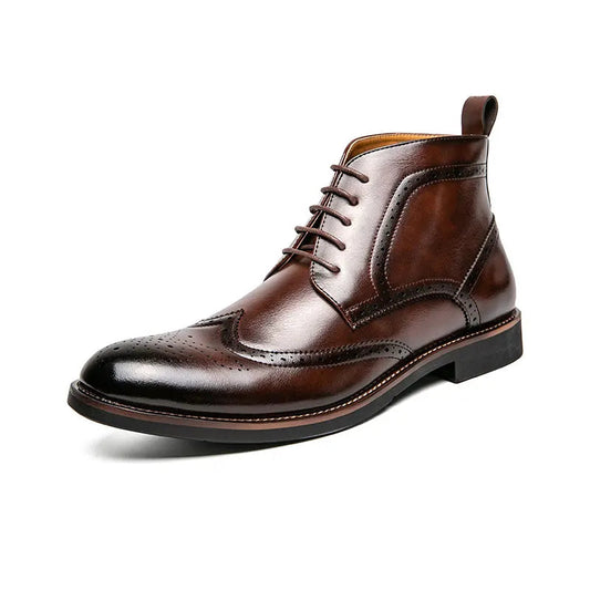 Stivaletti Brogue Allacciati Uomo — Wingtip Pelle Mogano Vittoriano