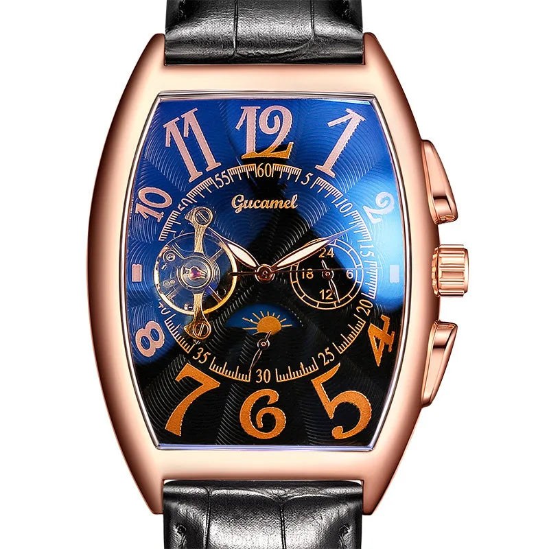 Montre Automatique Tonneau Homme à Cœur Ouvert - Or rose, cadran noir