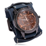 Montre Quartz Homme Cuir Large - Bracelet Vachette Vintage ou Punk - Vignette | Steampunk Store