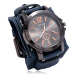 Montre Quartz Homme Cuir Large - Bracelet Vachette Vintage ou Punk - Vignette | Steampunk Store