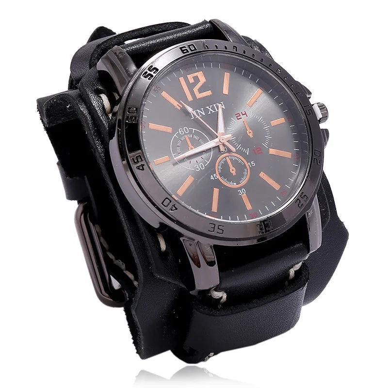 Montre Quartz Homme Cuir Large — Bracelet Vachette Vintage ou Punk - Photo 17