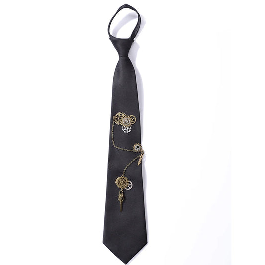 Cravate Steampunk Gothique Zippée Noire