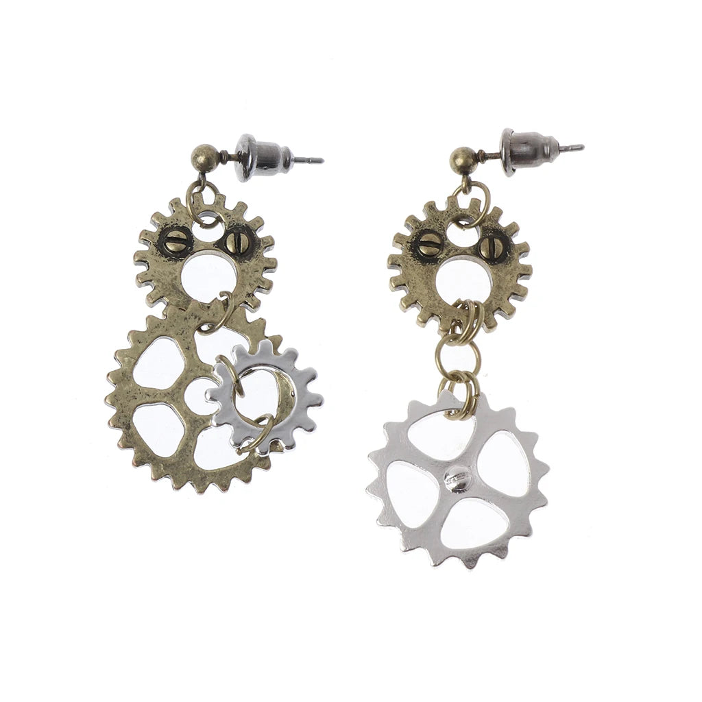 Boucles d’oreilles Steampunk Antique — Engrenages et chaîne bronze - Photo 8