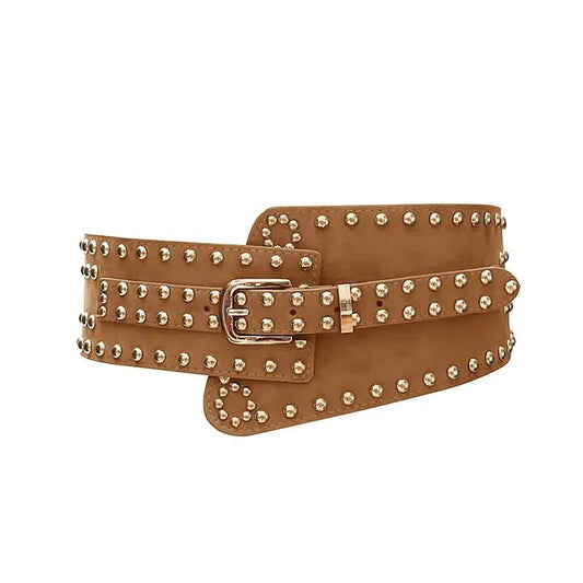 Ceinture Large Punk pour Femme - Rivets, Boucle Ardillon