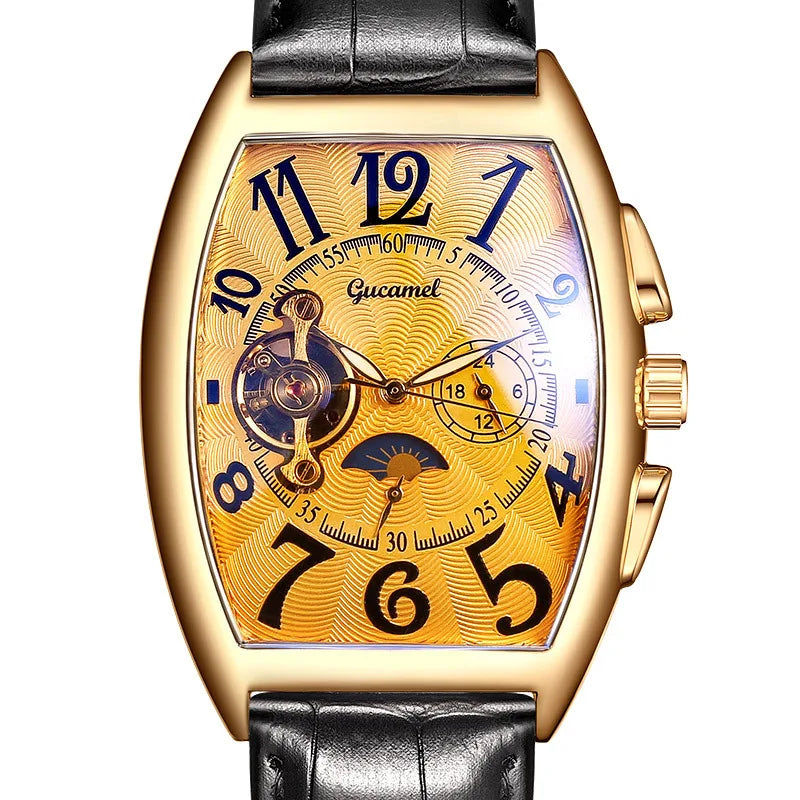 Montre Automatique Tonneau Homme à Cœur Ouvert - Doré, cadran doré