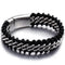 Bracelet Nordic Style Steampunk - Cuir Noir Tressé et Chaîne Acier Doré