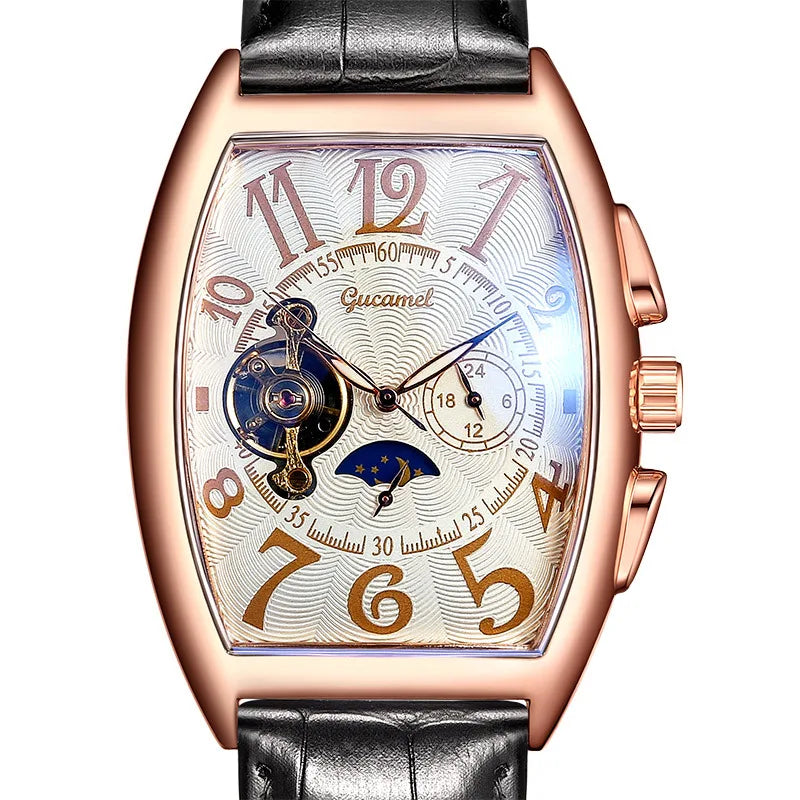 Montre Automatique Tonneau Homme à Cœur Ouvert - Or rose, cadran blanc