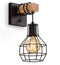 Steampunk Wall Lamp - Wood and Black Cage