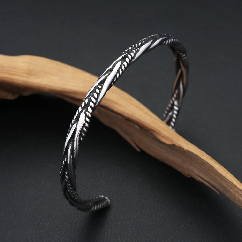 Bracelet Viking Torsadé - Jonc Acier Homme - vue générale 1